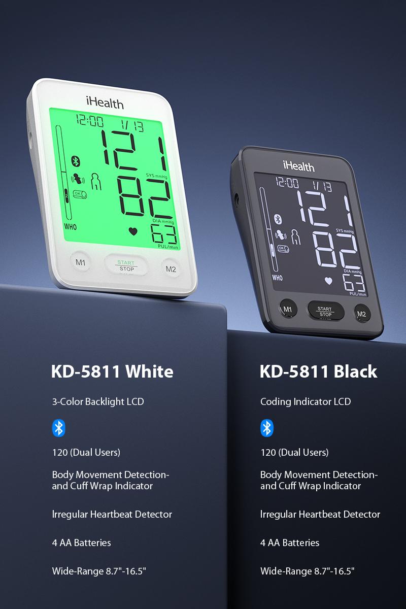 iHealth Bluetooth Blood Pressure Monitor with Large Cuff & Color-Coded Display, Dual Users 2*120 Readings, Automatica Upper Arm Blood Pressure Machine with Cloud Storage & Body Movement Detection, Portable Healthcare Kit