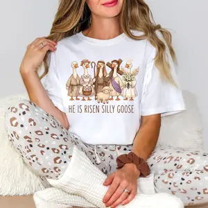Christian Easter Shirt He Is Risen Silly Goose Shirt Funny Easter Tee Religious Goose Graphic Tee Faith Shirt