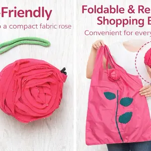 Foldable Reusable Shopping Bag – Rose-Shaped Compact Tote, Lightweight & Eco-Friendly