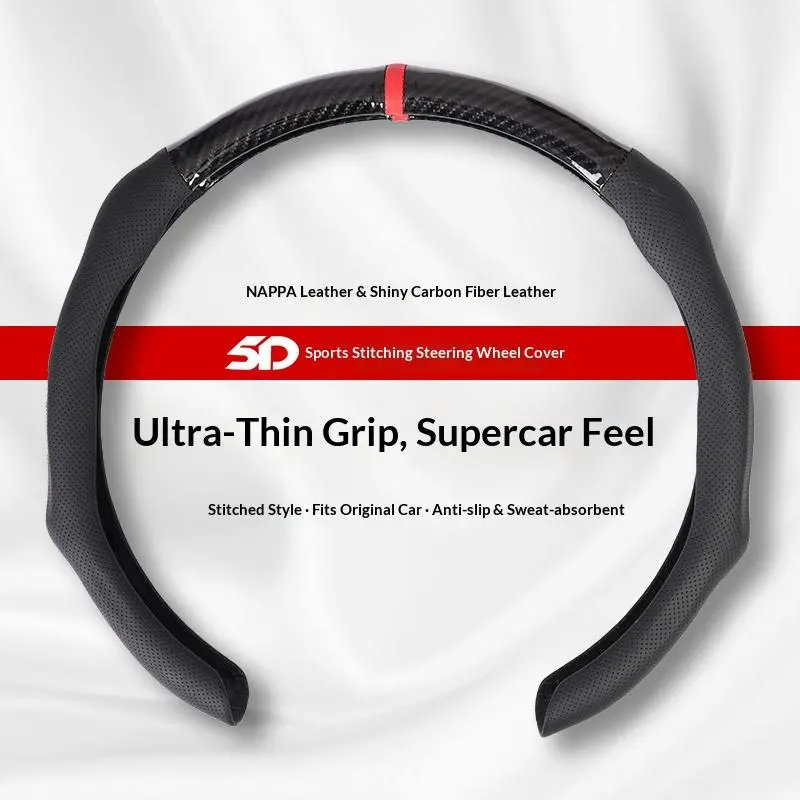 2026 New All-Napa Leather Steering Wheel Cover - Non-Slip, Breathable, Ultra-Thin, Quick-Install, Decorative Protector - 4-Season Automotive Accessory for Car, Premium Material Sport Design, Accessories for Car, Steeringwheelcover, Car Accessories