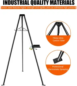 600 LBS Capacity Tripod Game Hoist Deer Hanger, Deer Hunting Stand Rack with Heavy Duty Hand Winch & Slide Rail & 16.4 FT Long 0.16 inches Diameter Steel Cable for Hunting Season Multi-Purpose Trailer Hitch Mount Adjustable Tri Ball Hitch Mount