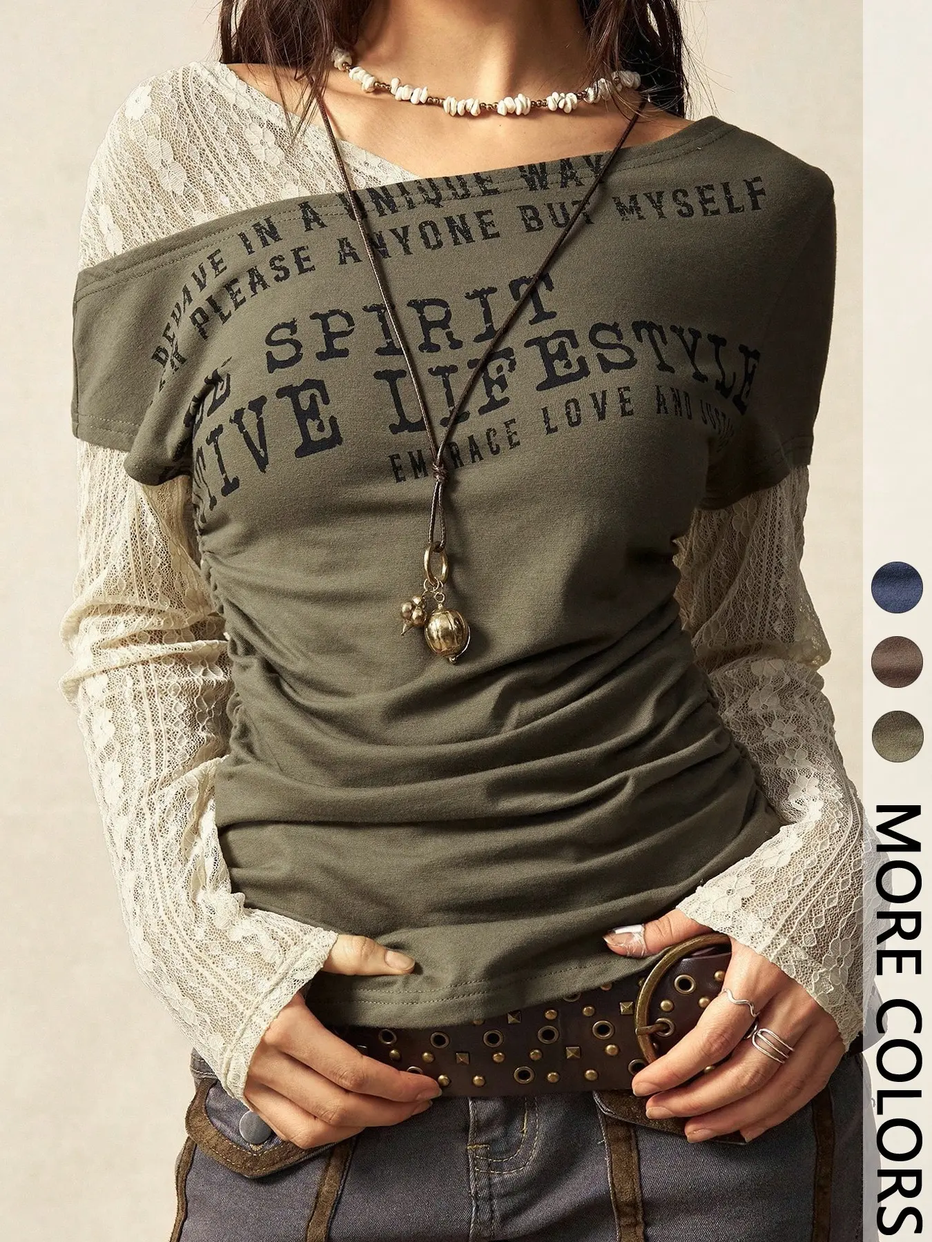 Letter Print Faux Two-Piece Long-Sleeve Fitted T-Shirt, American Vintage Style, Casual Daily Wear, Streetwear, Men's Clothing