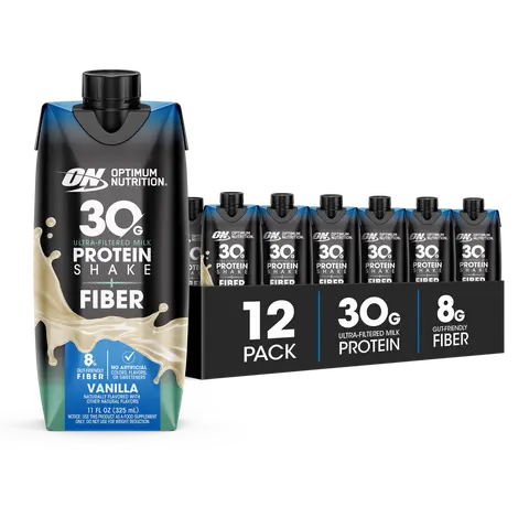 Optimum Nutrition Ultra-Filtered Milk Liquid Protein Supplement, 30g, 8g Fiber, Supports Muscle & Gut Health, Ready-to-Drink Strawberry Flavor, 11 fl oz 4-Packs, Liquid Protein Supplements