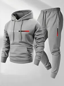 Men’s Fashion Light Gray PARIS Printed Hooded Sweatshirt Set with Minimalist Letter Print — Stylish Shaping Design for Adult Casual Wear in All Seasons, Premium Fabric Feel, Ideal for Gifting and Travel Clothes