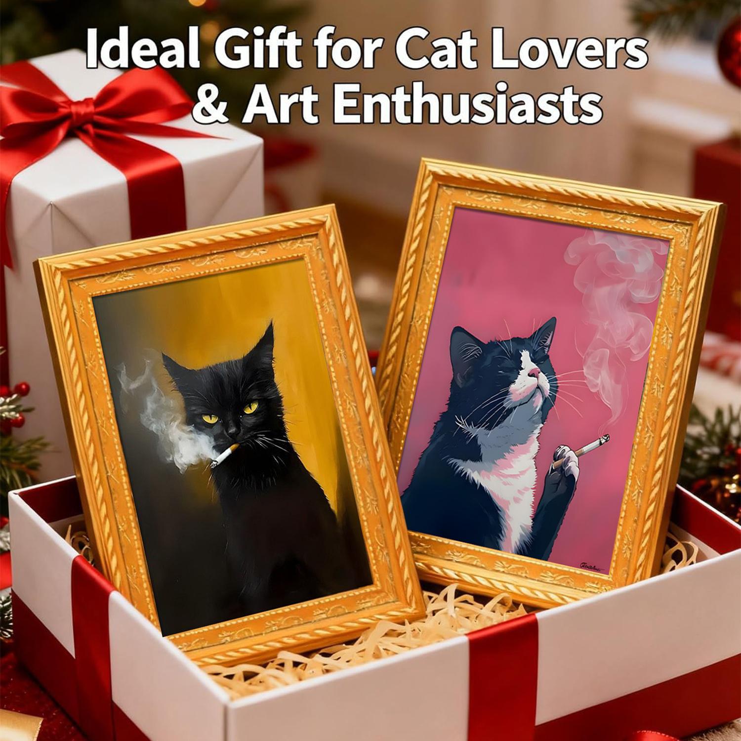 Cute Cat Refrigerator Magnets, Adorable Black & White Cat Design, Funny Wooden Rebellious Cat Smoking Art Print Fridge Magnets, Strong Magnets Refrigerator for Home Kitchen Office Decor