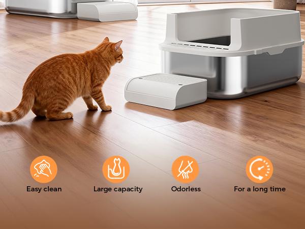 【For Big Cats】Extra Large Stainless Steel Cat Litter Box with Lid XL Enclosed Metal Litter Box for Large Cats, Features High Sidewalls, Removable Cover, Leak-proof, Non-stick, Easy to Clean, Beige Color