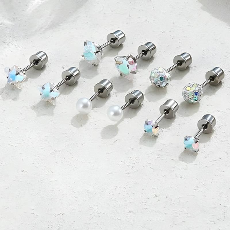 33Pcs Flat Back Earrings for Women with Piercing Ball Grabber Tool - 316L Surgical Steel Cartilage Hoop Earrings Stack, Internal Thread CZ Stud Piercing Jewelry for Tragus Helix Conch & Hypoallergenic Lip Nose Rings Hoops