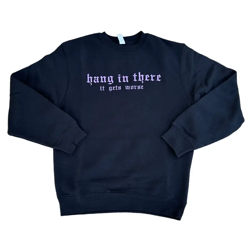 Hang In There Embroidered Crewneck Sweatshirt Alternative Fashion Long Sleeve Cotton Casual Unisex Menswear Tops Pullover