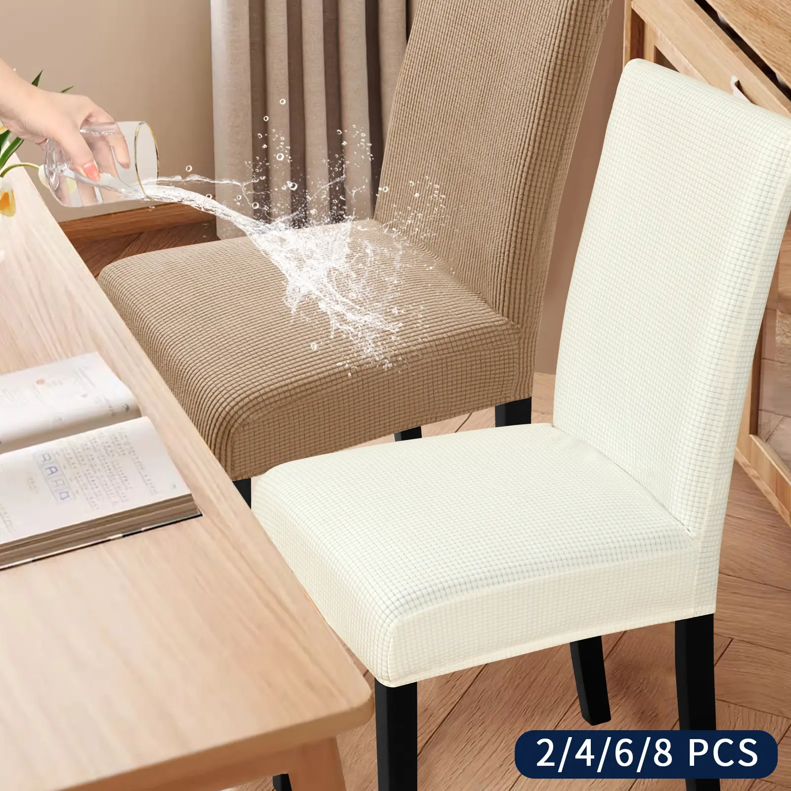 Easy-Going Waterproof Stretch Dining Chair Cover Set of 2/4/6, Elegant Jacquard, Washable Solid - Colored Chair Slipcover, Durable Furniture Protector for Kitchen, Restaurant & Banquet