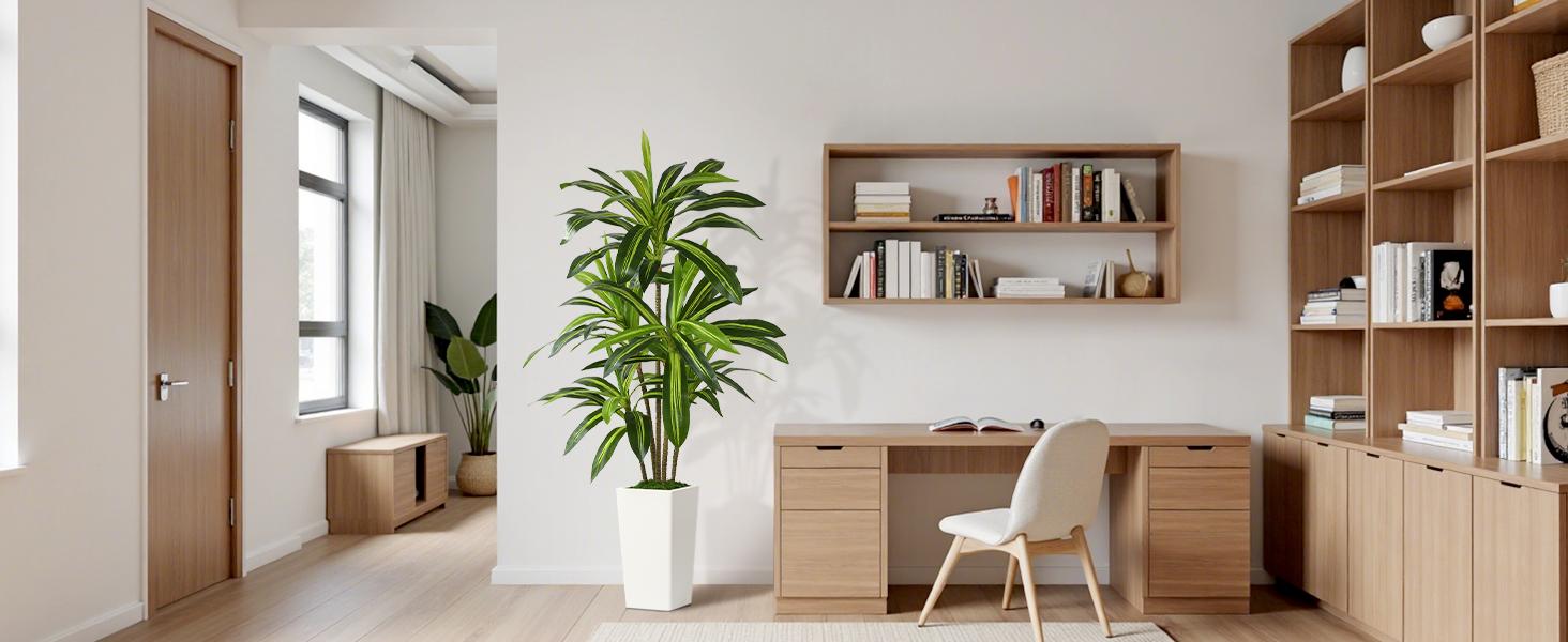 SHareconn Artificial Dracaena Fake Tree 4/5/6FT, White High Pot Artificial Plants Indoor&OutSdoor, Fake Plants for Office/Home/Living Room Potted Decoration, 5ft