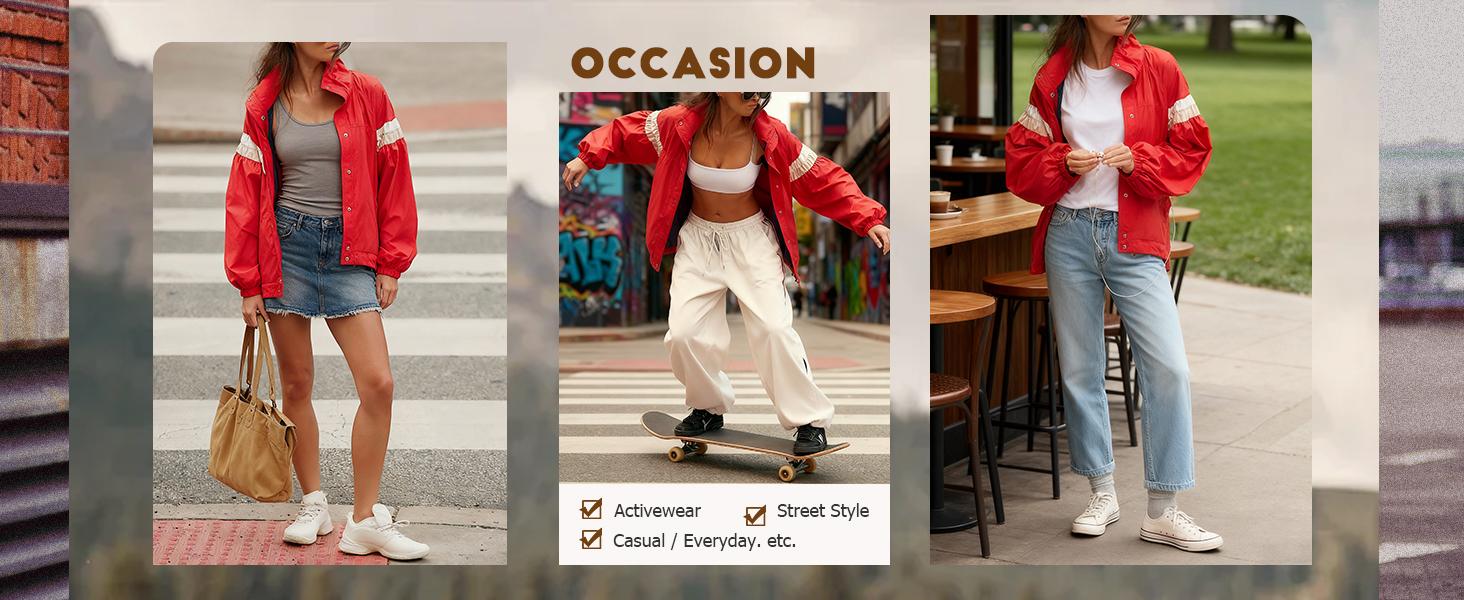 Women's Retro Windbreaker Jacket - On Sale! Patchwork Design Elastic Cuffs Adjustable Drawstring Hem Lightweight Casual Outerwear