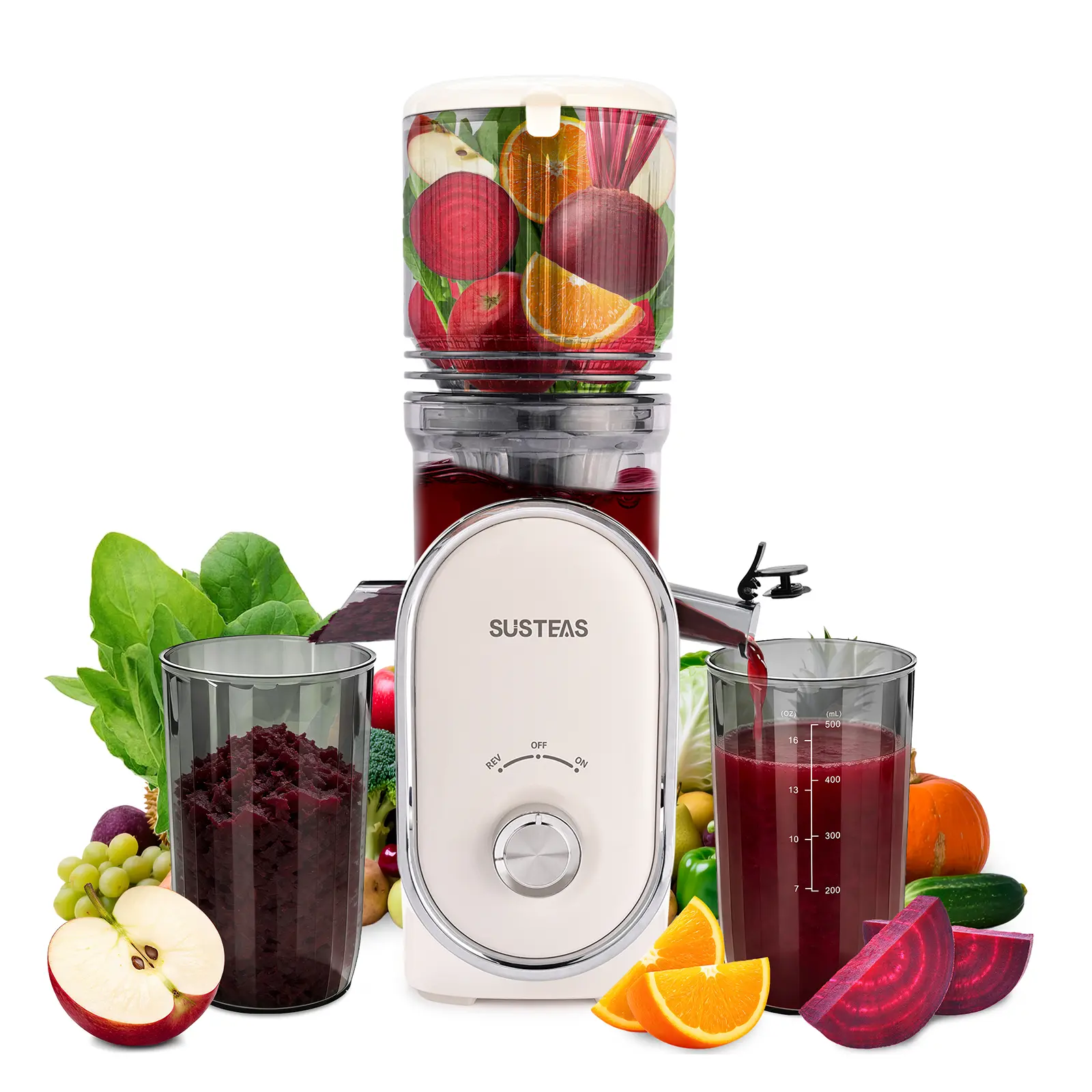 SUSTEAS Slow Cold Pressed Juicer Machine - Home Multifunction Juicer with 5.3" Wide Chute for Whole Fruits, High Yield, Easy Clean Stainless Steel, Large & Small Hole Filters, Portable Blender Cups, Reverse Function tiktokshopbacktoschool, Kitchen Supplie