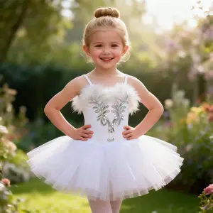 Girls White Swan Ballet Tutu Dress | Sequin Feather Ballet Leotard for Dance Recitalalle