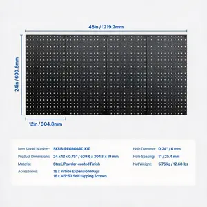 Metal Pegboard Panels, 24" x 12" Peg board, 4 Panels, Heavy Duty Steel Peg Board Wall Organizer, for Living Room Garage Tool Storage Workbench Office Organization Craft Room Kitchen Home, Black