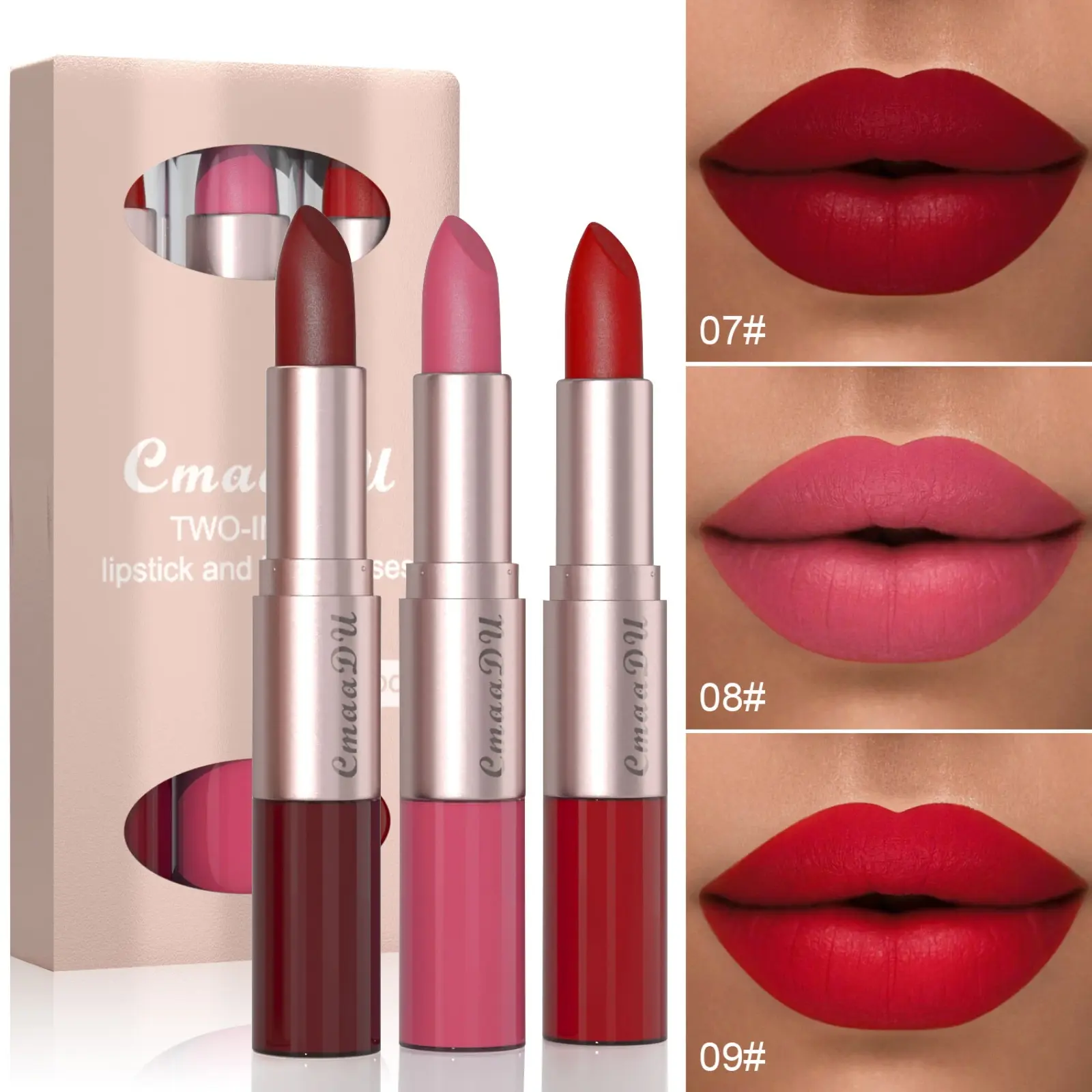 3pcs Double-Ended 2-in-1 Colorful Lipstick & Lip Gloss Set (10ml) - Glossy, Matte, Easy-to-Apply, Long-Lasting, Waterproof, High-Pigmentation, Non-Toxic, Moisturizing, Lip Care - Beauty Cosmetics for Adults, Birthdays, All Skin Types