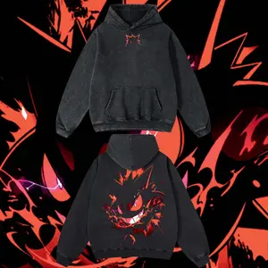 AnimeClothing Limited Red Gengar - PKM#1 anime Hoodie Tshirt Acid Washed Heavyweight Cotton Tshirt, 100% Cotton retro Washed anime t-shirt, vintage streetwear tee, Y2K graphic top