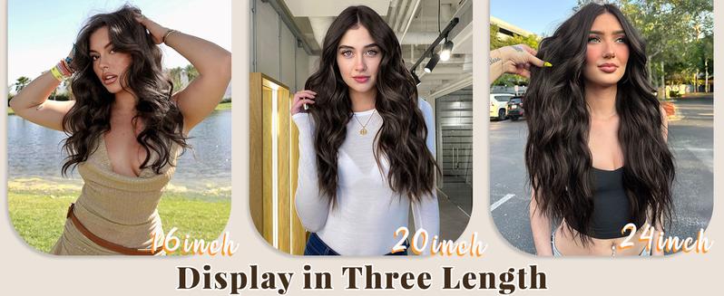 4Pcs Clip in Hair Extensions, Long Wavy Synthetic Hair Extension Clip in, 20 Inches Brown Black Hair Extensions for Women instant volume