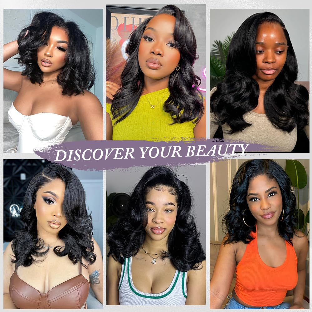 Glueless Bob Wig Human Hair Pre Plucked Pre Cut 180% Density 13x4 HD body wave Lace Front Wigs Human Hair for Black Women No Glue Upgraded Wear and Go Closure Bob Glueless ( Natural Color, 16Inch )