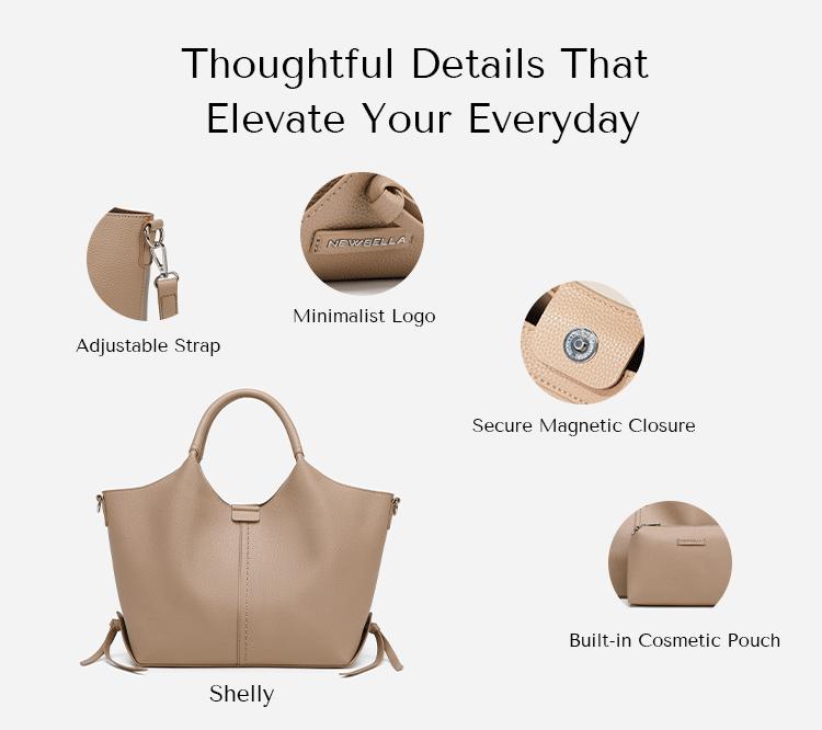NEWBELLA Shelly Collection 2 PCS Set Top Handle Bag- PU leather with large capacity tote bag, casual daily use solid color Beige Luxury,FallFreshness