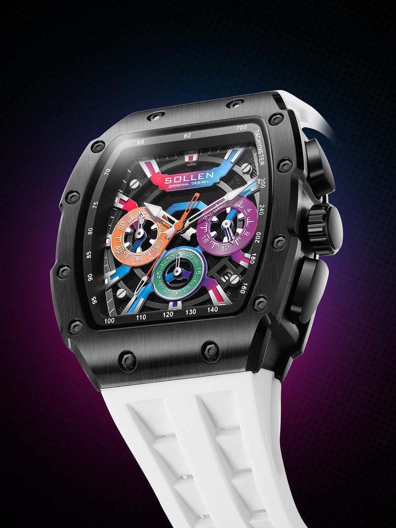 SOLLEN 728 Men's Rainbow Luxury Cool Watch Multi-functional Chronograph Waterproof Night Light Function Valentine's Day Gift SOLLEN 728 Men's Rainbow Luxury Cool Watch Multi-functional Chronograph Waterproof Night Light Function Valentine's Day Gift
