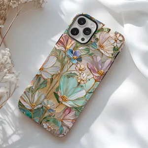 Romantic Floral Aesthetic Stained Glass Graphic Phone Case for iPhone 17 16 15 14 13 12 11 Pro Max Plus & Samsung Galaxy S26 S25 S24 S23 S22 Ultra