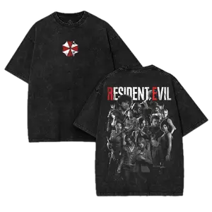 Resident Evil horror Game Washed Tshirt 2 Sided Cotton unisex graphic tees game anime manga movie Menswear Casual gamer merch t-shirt Clothes Top