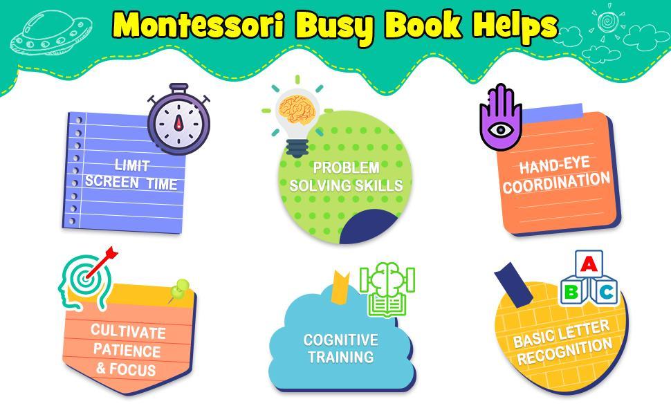 Montessori Busy Book, Preschool Learning Activity Book for Toddlers - 32 & 35 Themes Alphabets, Educational Learning Tools for kids and toddlers