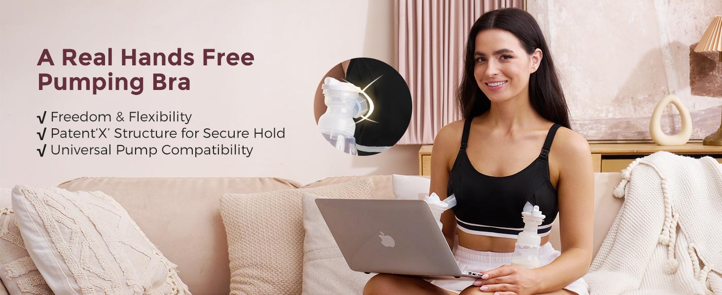 Momcozy Pumping Bra Hands Free, HF049 Upgraded Breast Pump Bra with Widened Band, Pumping Nursing Bra in One, Adjustable Straps maternity  undies