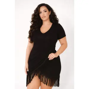 Plus Size Mamacita Fringe Dress - Black