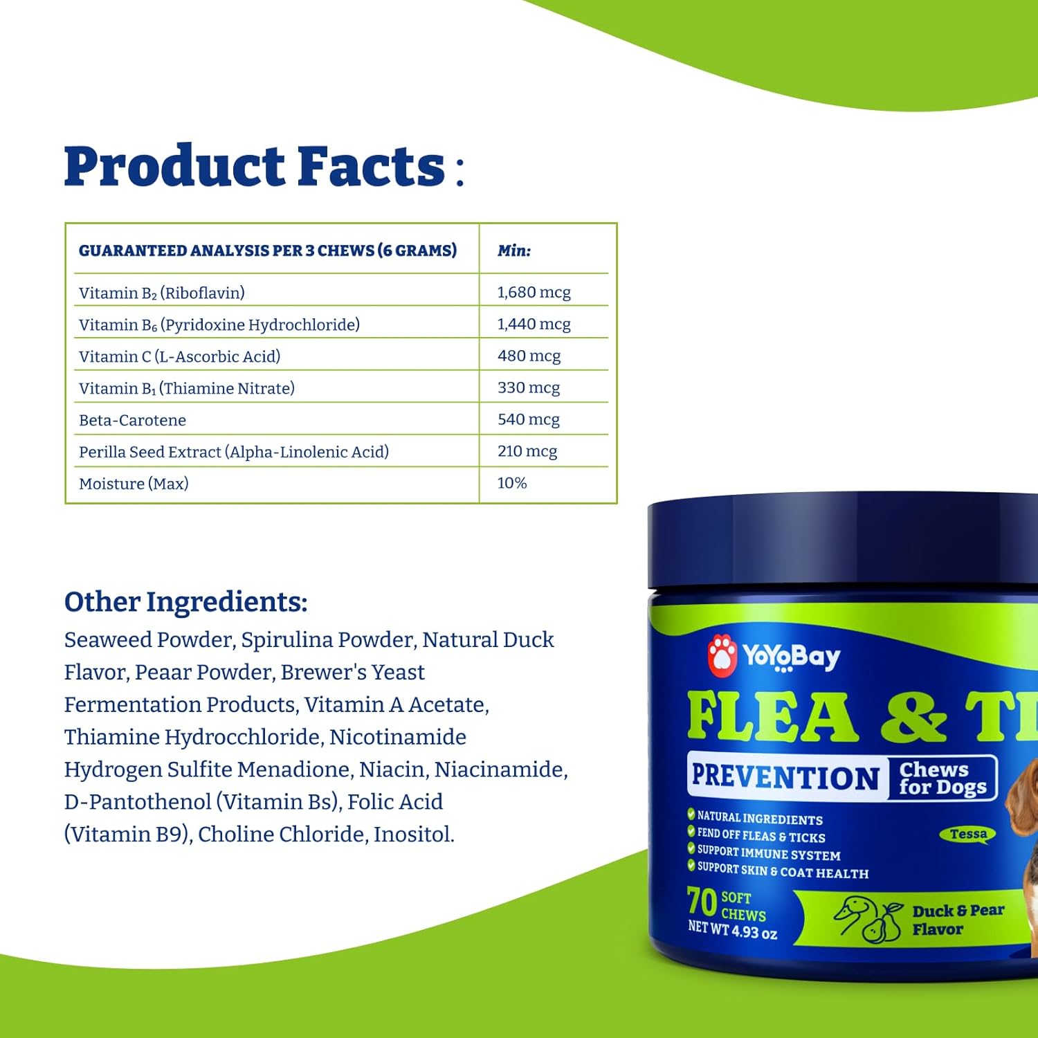 Flea and Tick Support Chews for Dogs, YoYoBay Natural Dog Fleas and Ticks Support Soft Treats, Natural Shield 5-in-1 Protection, Beef & Carrot Flavor, Duck & Pear Flavor, 70 Soft Chews Flea and Tick Support Chews for Dogs, YoYoBay Natural Dog Fleas and Ticks Support Soft Treats, Natural Shield 5-in-1 Protection, Beef & Carrot Flavor, Duck & Pear Flavor, 70 Soft Chews