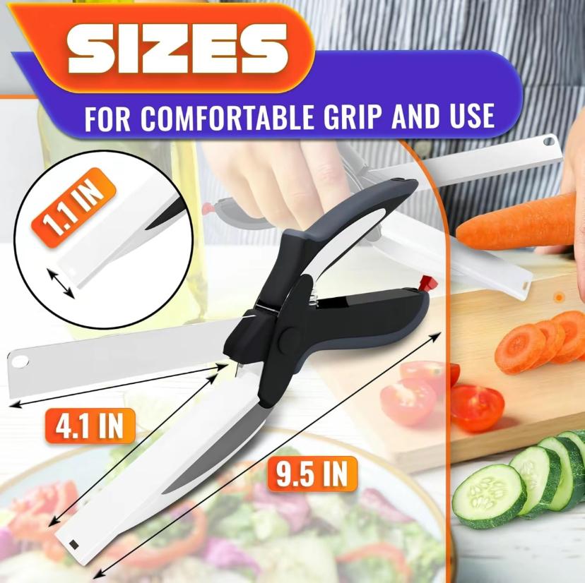 2 in 1 Kitchen Scissors for Food – Stainless Steel Blade & Plastic Cutting Board Scissors with Safety Lock | 9.6" Tomato Knife, Fruit & Vegetable Cutter – Easy-to-Use Kitchen Shears for Meat, Chees