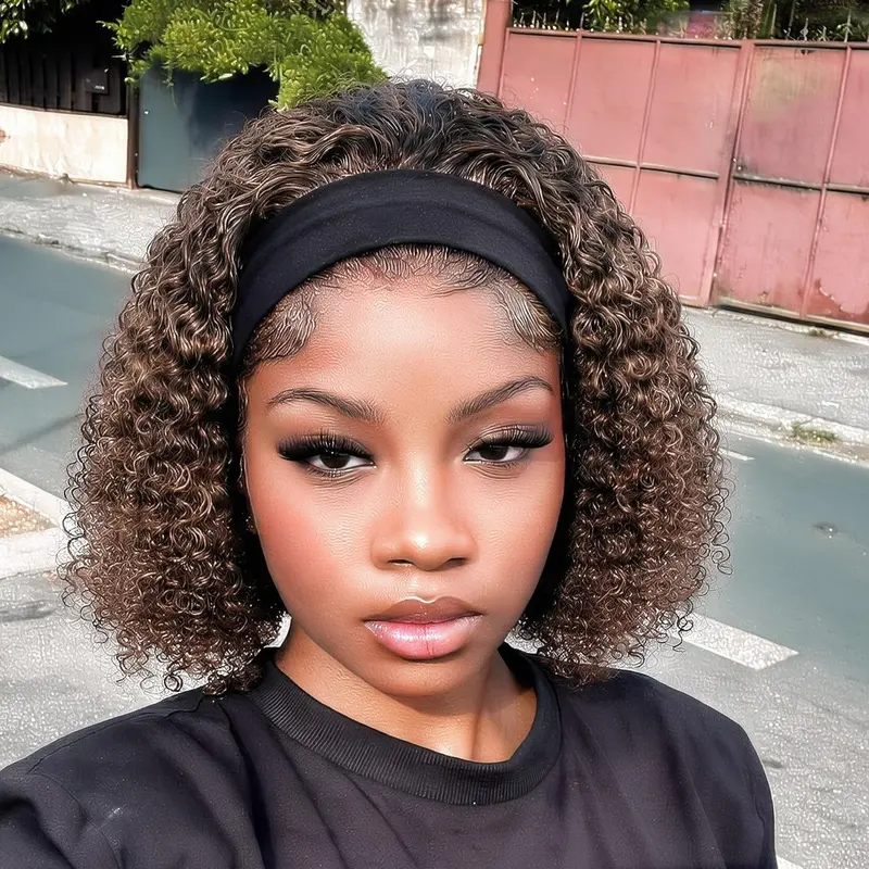 Ronashow 100% Human Curly Hair Fit Wig - Ice Silk Band, Glueless, Wear-And-Go, Beginner-Friendly, Breathable, Adjustable Strap, Natural Black Female Wig, Everyday Wear