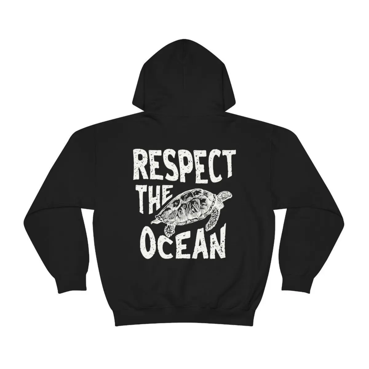 "Respect The Ocean" Turtle Back Print Hoodie Carolina Blue Surf Sweatshirt Trendy Oversized Ocean Graphic Pullover Gift