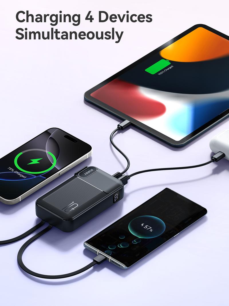 RORRY 10000mAh Portable Charger with Built-in Cables & AC Wall Plug 22.5W Fast Charging for iPhone Samsung Galaxy LG iPad Lightweight Power Bank Smartphone Compact Battery Packs Foldable   valentinesdaygiftideas