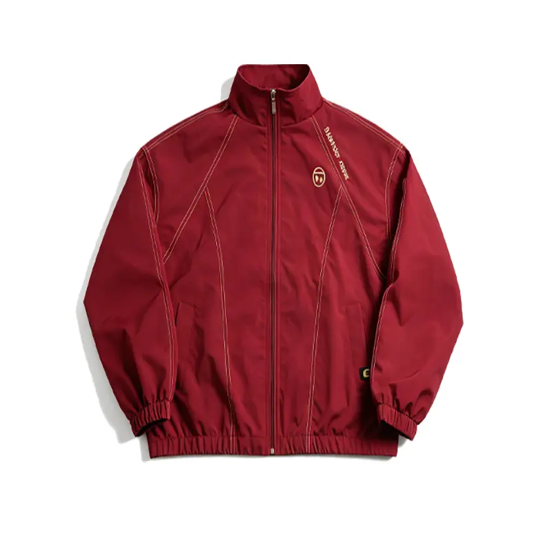 Men's Vintage Track Jacket - Menswear Tops, Oversized Relaxed Fit, Stand Collar, Long Sleeve Zip-Up Windbreaker, Embroidered Logo, Lightweight Windproof, Stylish Fall Winter Streetwear Casual Coat