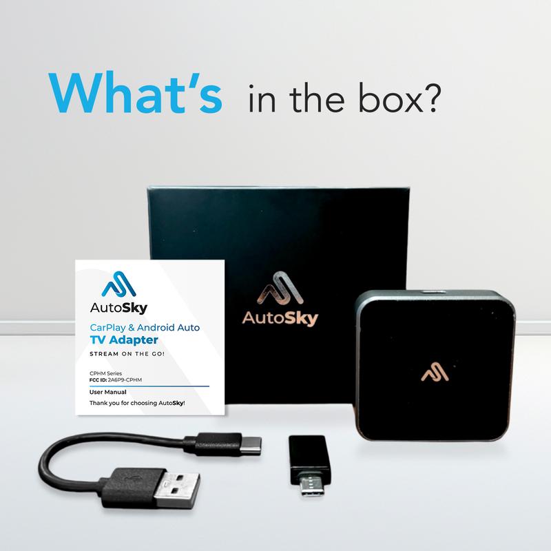 AutoSky TV Adapter – Wireless Apple CarPlay Converter with HDMI Input for Fire Stick, Roku & Streaming Apps on Your Car's Infotainment Screen