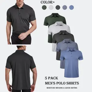 5 Pack Men’s Polo Shirts Moisture Wicking Sleeve Golf Shirt Quick Dry Performance Short Sleeve Tactical Shirts Cationic Golf Shirts Collared T-Shirts Casual Polo Shirts for Men