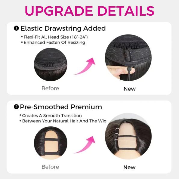 Tinashe Layers U Part Butterfly Loose Body Wave & Yaki Straight & Straight Human Hair U Part Wigs Real Scalp Beginner Friendly Natural Color Wigs Black Friday Christmas Gift