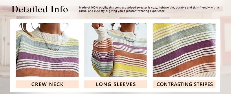 CHARTOU Women Contrast Striped Pullover Sweater 2025 Fall Outfits Oversized Knit Jumper Tops