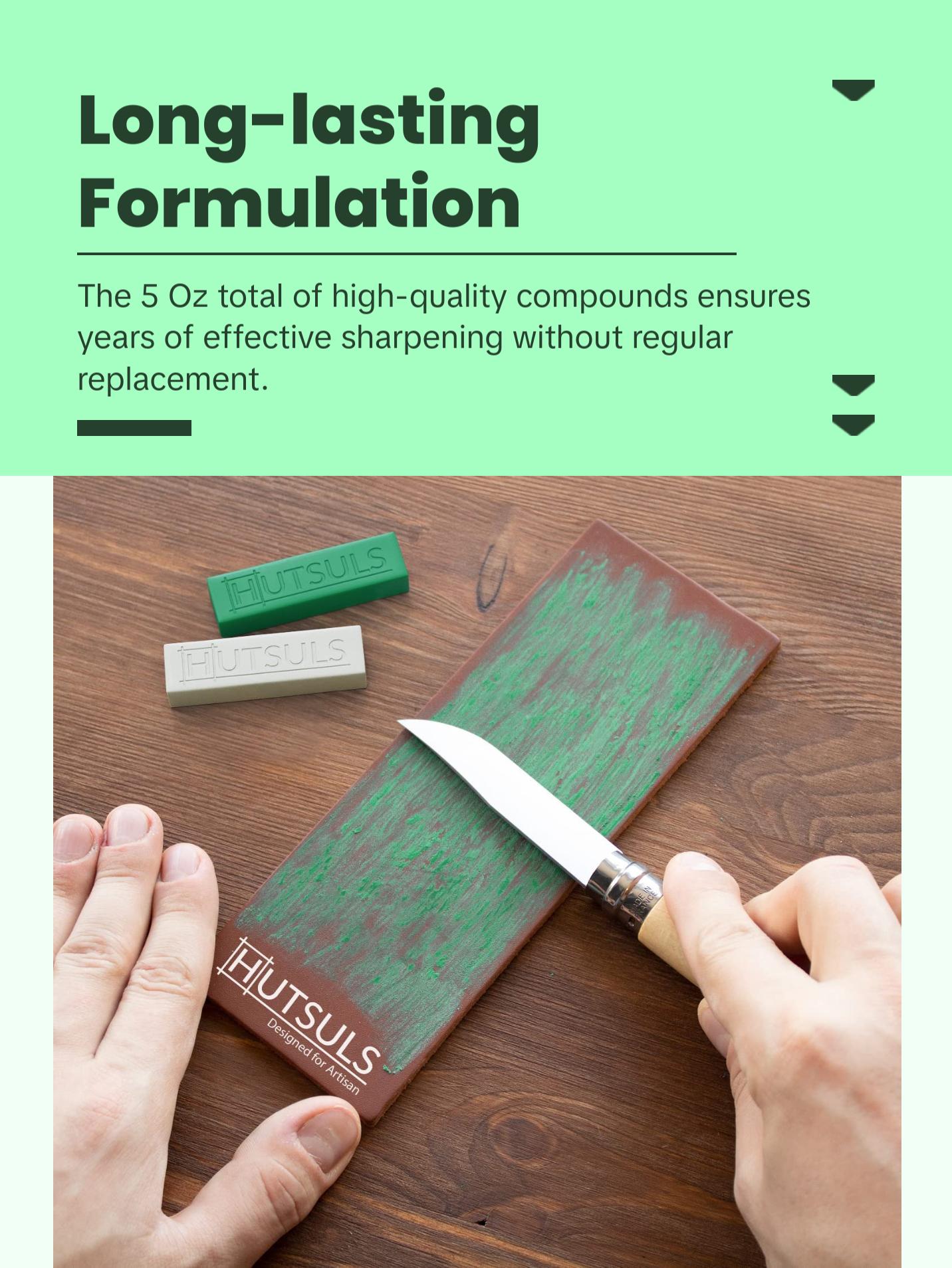 Hutsuls White & Green Strop Compound - Total 5 Oz Get Razor Sharp Edge with Green Honing Compound for Strop, Easy to Use Green & White Stropping Compound for Knives Guide, White Polishing Compound Bar