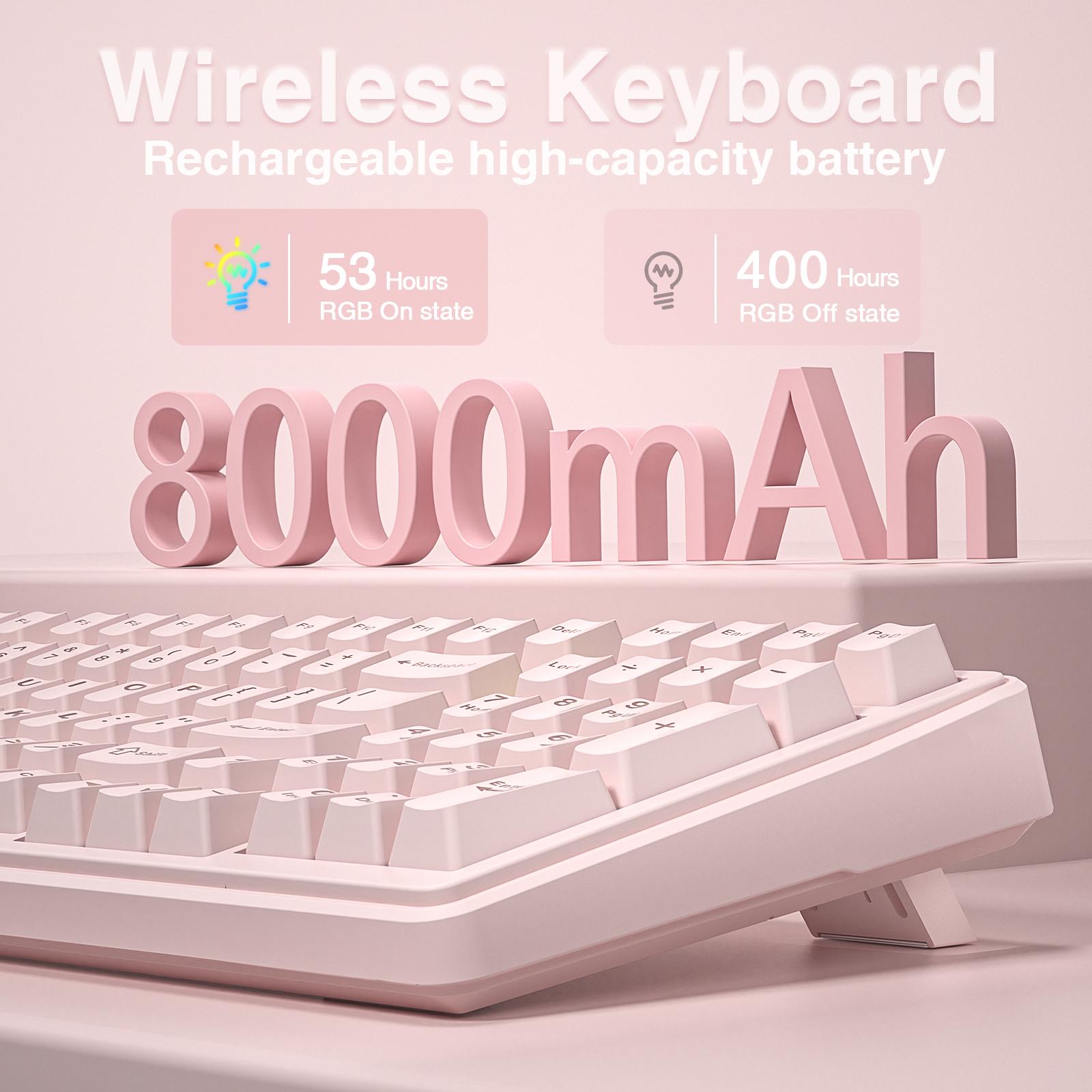 [Silent] AULA F99 Wireless Mechanical Silent Keyboard with Numpad Tri-Mode BT5.0/2.4GHz/USB-C Gasket Hot Swappable RGB Backlit Pre-Lubed Linear Switch Creamy Gaming Keyboard Light Pink