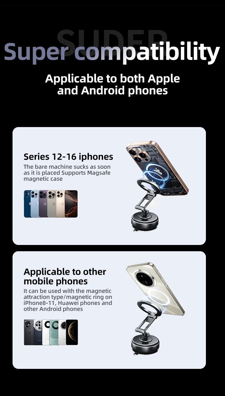 Magnetic Phone Holder with Magsafe, 360° Rotating Adjustable Car Phone Mount, Compact Size, Convenient Car Installation, Compatible with Android/Samsung Mobile Phones and iPhone 17 16 15 14 13 12 Series