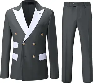 Mens 2-Piece Dress Suit Blazer Slim Fit Double-Breasted Suit Jacket Sport Coat and Pants Set Business