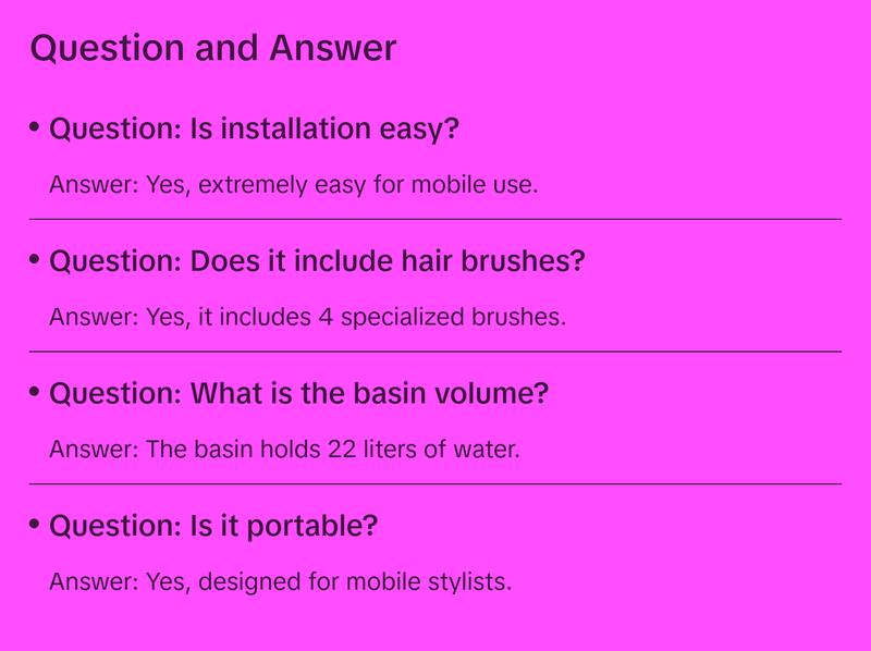 Bundle Wash Unit, Portable Shampoo Sink, Includes Drain Hose and Faucet with Hose, Headrest and Set of 4 Hair Brushes. - Dompel