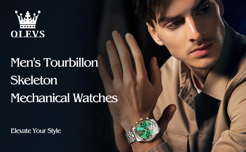 OLEVS men's self-winding watch automatic mechanical tourbillon stainless steel waterproof luminous luxury dress watch Wristwatch