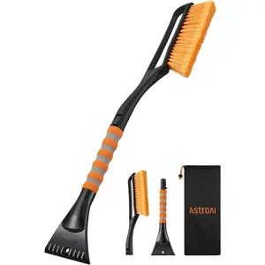 27" Snow Brush and Ice Scrapers for Car Windshield, Detachable Snow Scrapers with Ergonomic Foam Grip for Cars, Trucks, SUVs (Heavy Duty ABS, PVC Brush, Orange)