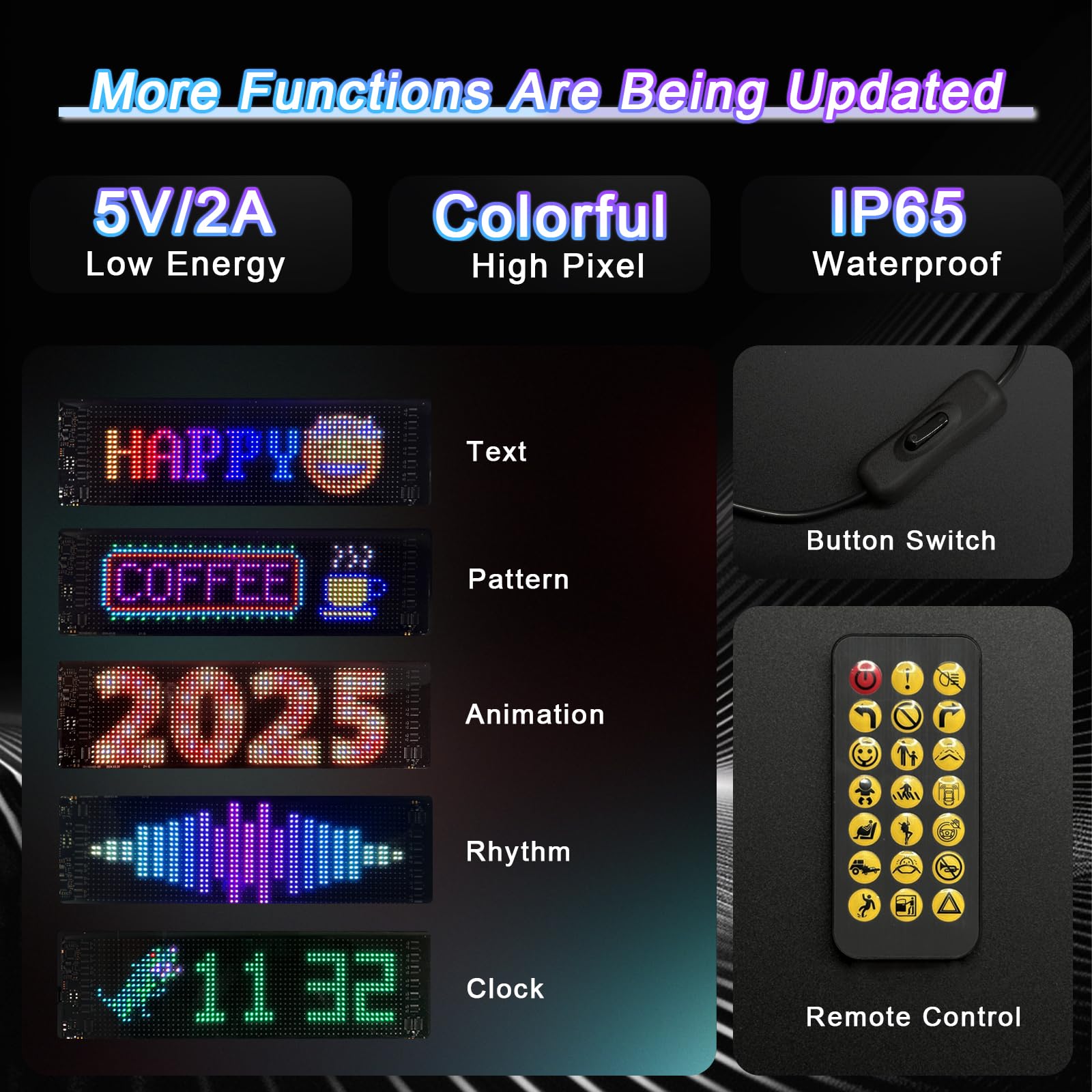 LED Display for Car, Programmable Flexible LED Light, Customizable DIY Pattern or Text Color RGB Pixel Screen with USB/Bluetooth APP Remote Control Dashboard for Cars/Trucks/SUV/Room Decorate