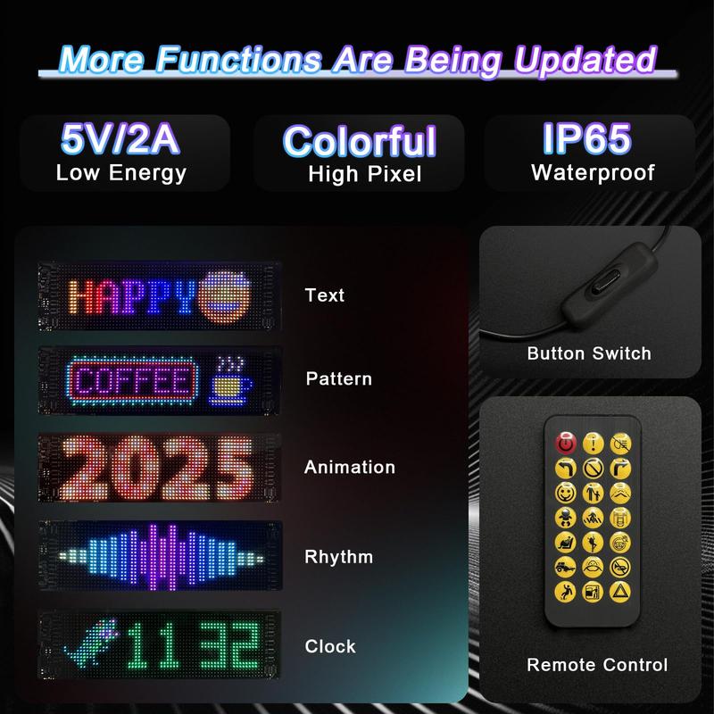 LED Display for Car, Programmable Flexible LED Light, Customizable DIY Pattern or Text Color RGB Pixel Screen with USB/Bluetooth APP Remote Control Dashboard for Cars/Trucks/SUV/Room Decorate