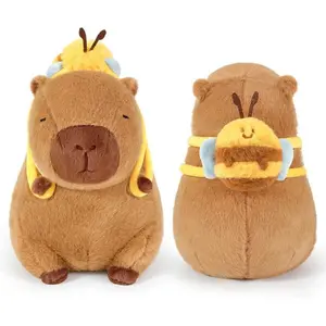 Capybara 9" Kawaii Bumblebee Backpack Plush Toy Adorable Capybara with Removable Bee-Themed Backpack Soft PP Cotton Fill Perfect for All Ages Easter Spring Basket Gift