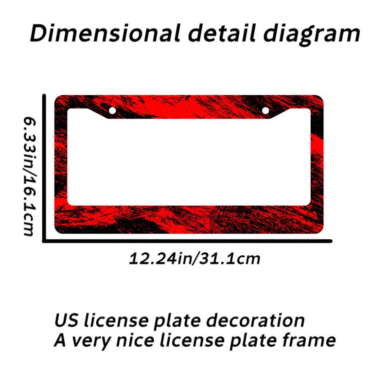 Red And Black Brush Mark License Plate Frame, Wild And Graffiti Style License Plate Frame, Colored License Plate Holder, Car Front And Rear License Plate Covers, Aluminum License Plate Frame with 2-Hole Screws, Size 12x6in